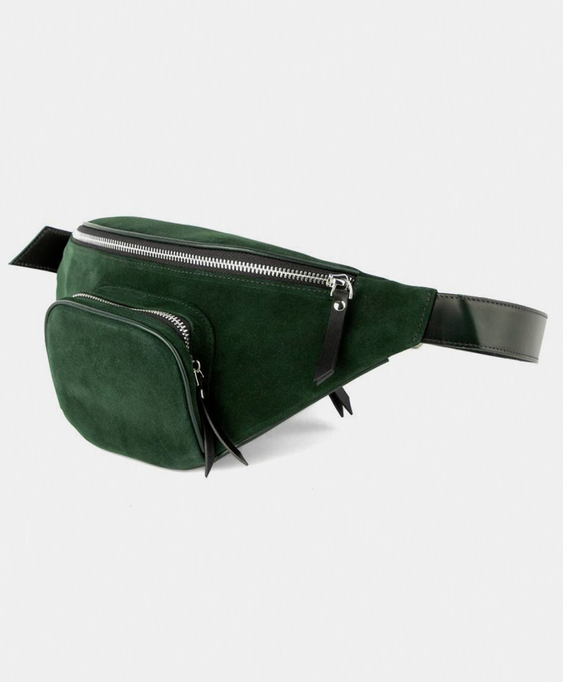 Поясная сумка из замши зелёного цвета
