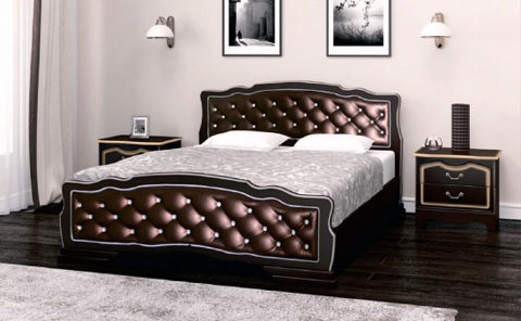 Кровать Карина-10 1,6м (с элементами экокожи) Орех тёмный (бриллиант)