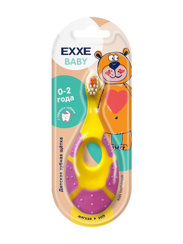 Детская зубная щетка EXXE Baby 0-2 года, розовый-желтый