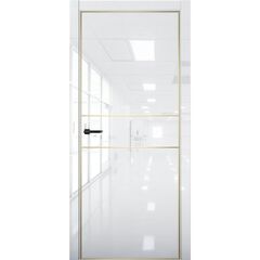 Купить Межкомнатная дверь глянец Pt 3 Платина crystall white алюминиевая кромка Al Gold Edition глухая