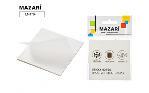 Блок для записи с липким слоем 50л ПРОЗРАЧНЫЙ БЕЛЫЙ(Mazari)