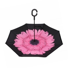 Зонт наоборот розовый цветок полуавтомат (закрытие)