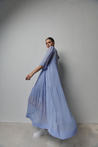 Платье из шифона с комбинацией небесно-голубое