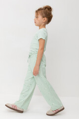 брюки  для девочки  КР 400798-1/пастельно-зеленый,милые цветочки к545