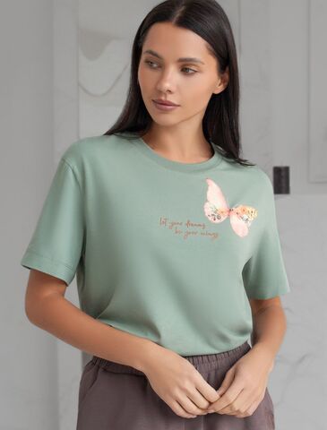 Футболка с принтом свободная эластичная из премиального хлопка  D49.136 (130648)