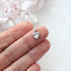 Подвеска Сердце с белым фианитом, 12*8 мм, родий, П298