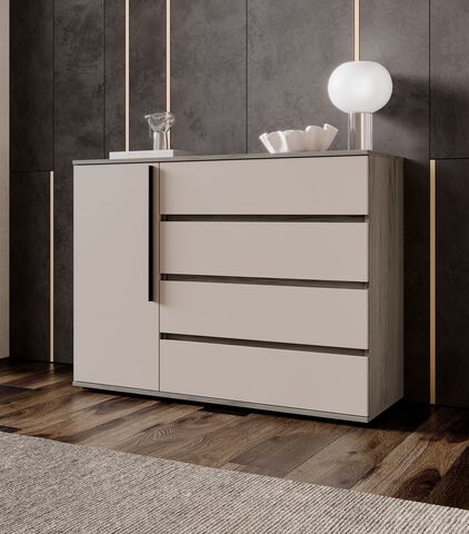 Норд Комод 1 дверь 4 ящика (1200) (Кашемир, Дуб Крафт серый)