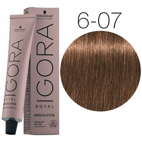 Schwarzkopf Igora Absolutes 6-07 (Темный русый натуральный медный) - Стойкая крем-краска для окрашивания зрелых волос