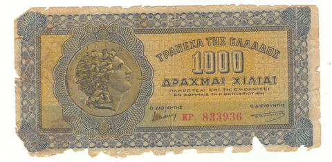 Банкнота 1000 драхм. 1941 г. Греция. Poor