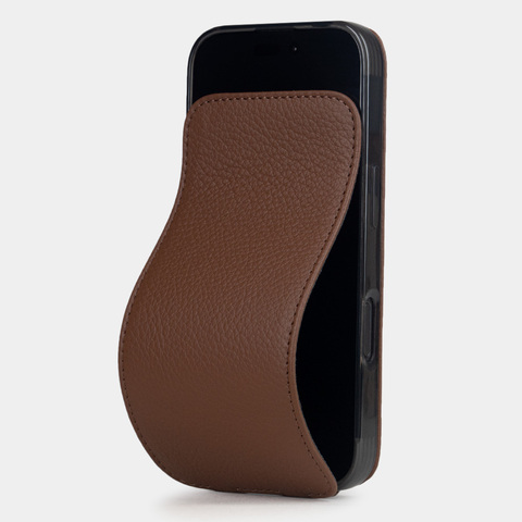 Кожаный чехол для iPhone 16 Pro, теленок цвета шоколад