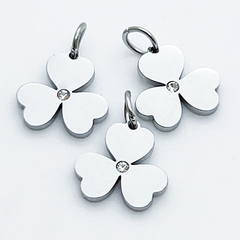 Подвеска Клевер, сталь, фианит, размер 11*10 мм, цена за 1 шт