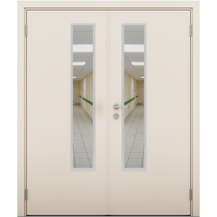 Купить Влагостойкая двустворчатая дверь Модель 1 кремовая остеклённая