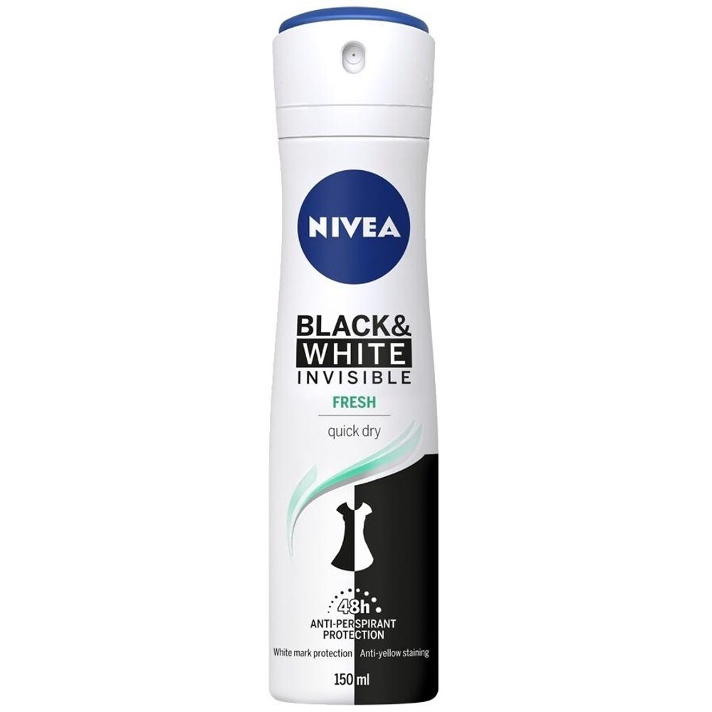 Женский дезодорант Nivea 150Ml Black & White Invisible Fresh Deo Spray - Antiperspirantti – купить за 773 ₽ с доставкой из Финляндии