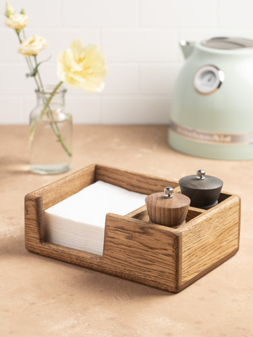 Light Oak Napkin Holder with salt&pepper sections