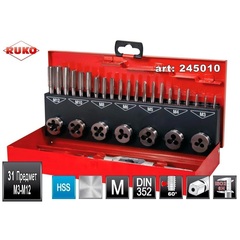 Набор метчиков и плашек M3 -M12 HSS-G 31пр Ruko 245010 (!)