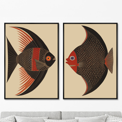ArtNoMore - Набор из 2-х репродукций картин на холсте Angel Fish drawing, 2024г.
