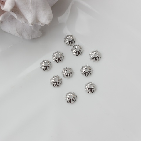 Шапочка для бусин 6 мм, родий, 10 шт, Р119