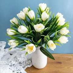 №3 Крокусы-подснежники искусственные, Белые, 34 см, около 18 бутонов в наборе, набор 2 букета.