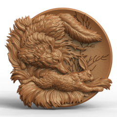 Силиконовый молд Лиса с зайцем (медальон) № 0469