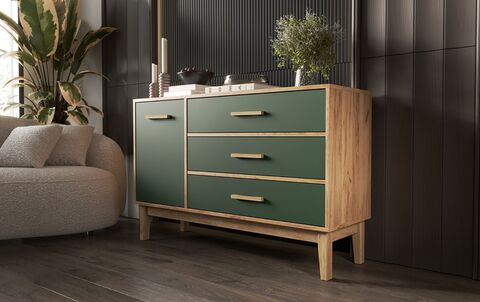 Комод Кельн 1 дверь 3 ящика (1200) (Изумрудный, Дуб Крафт )