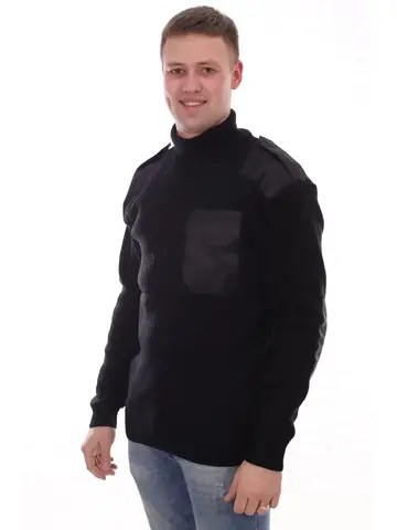 Свитер с накладками п/ш (черный, ворот с отворотом)