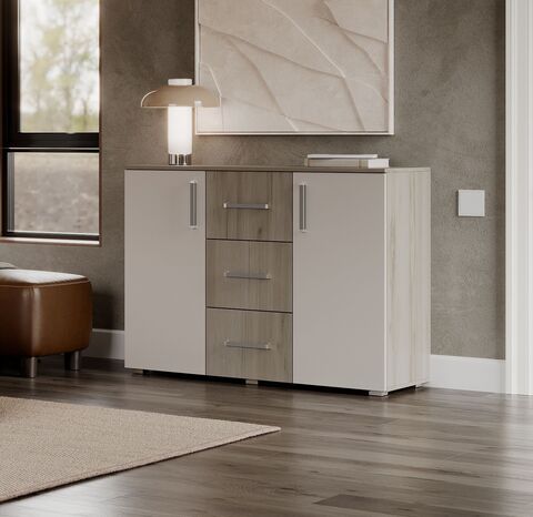 Фиеста NEW Комод 3 ящ 2 двери (1200) (Кашемир, Дуб Крафт серый)