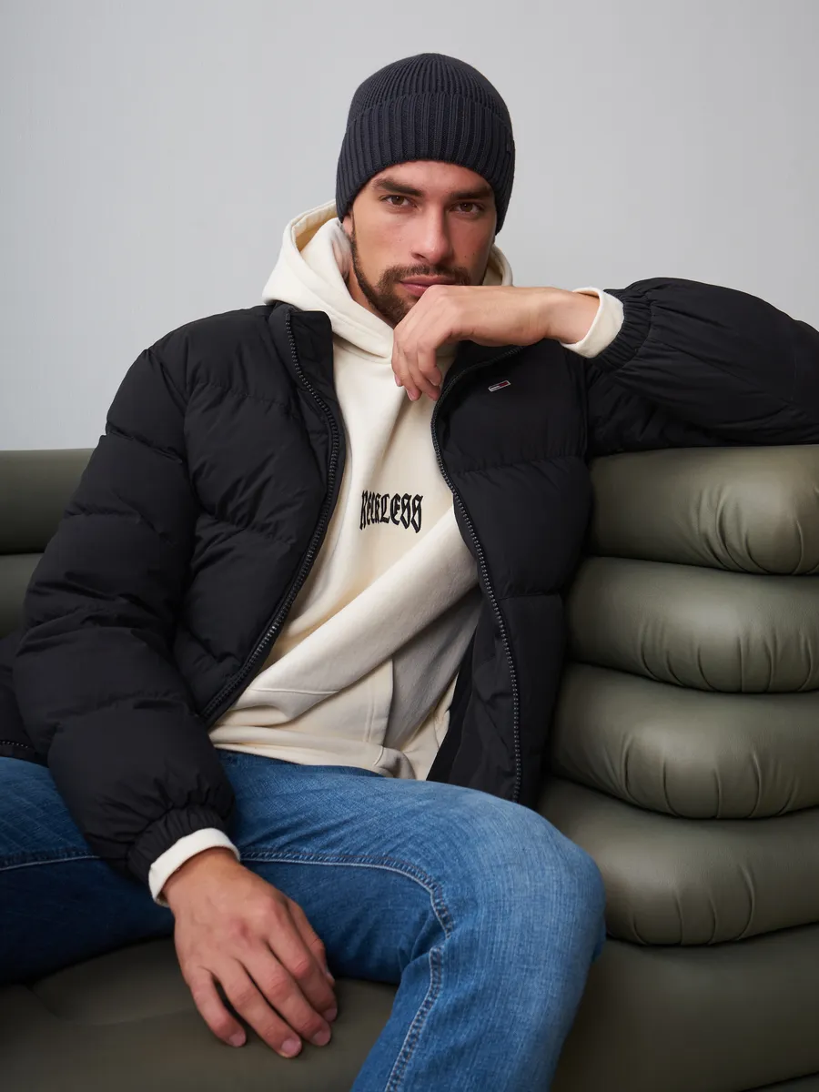 Шапка зимняя на флисе вязаная бини