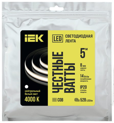 Лента LED 5м COB-528LED freecut 14Вт/м IP20 24В 4000К IEK