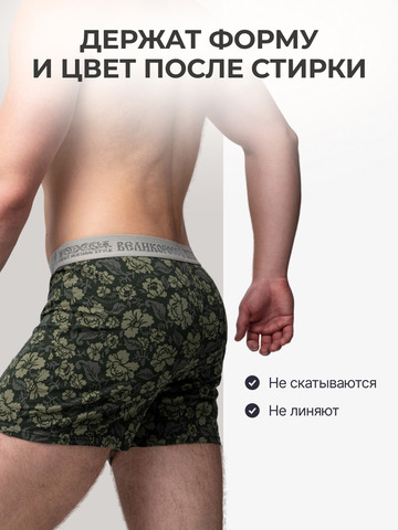 Комплект из 3-х семейных трусов - «Зелёная хохлома»