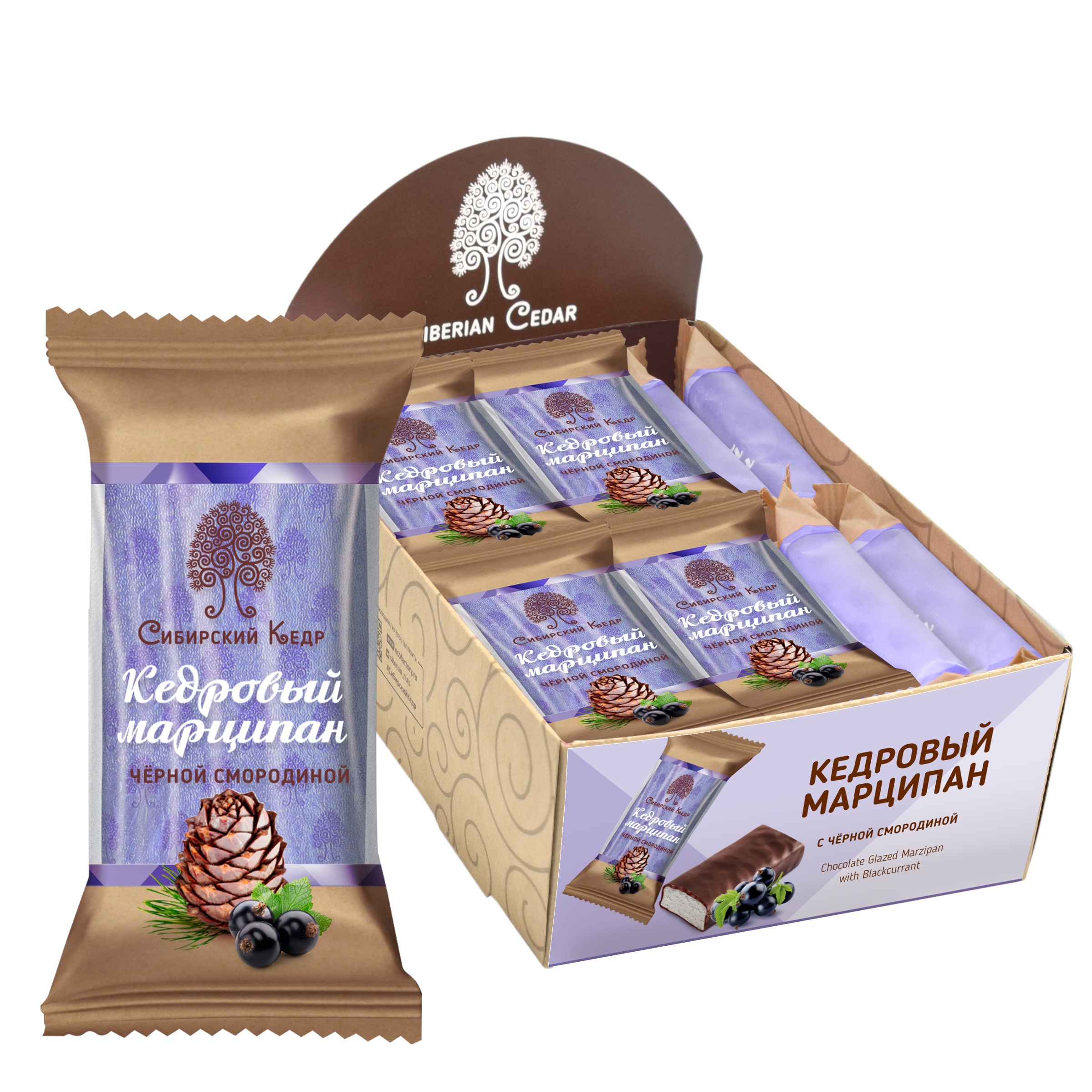 Конфеты Марципан кедровый с черной смородиной батончик Сибирский Кедр 40 г