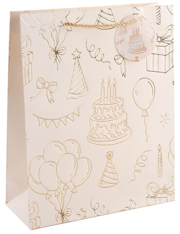 Пакет подарочный L вертикальный, Праздничный, Дизайн №2, Кремовый, Металлик, 31*40*11,5 см (Д*В*Ш), 1 шт.