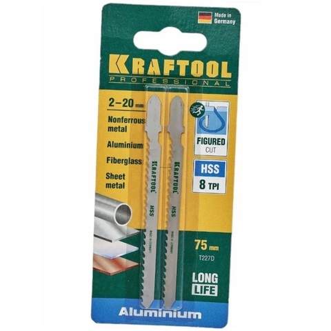 KRAFTOOL T227D, EU-хвост., по металлу HSS, фигурныйрез,шаг 3 мм, 75 мм, 2 шт, полотна для лобзика (159558-3)