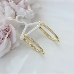 Швензы удлинённые с фианитами 33*3 мм с английским замком, позолота, Ш044