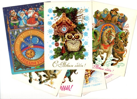 Подборка поздравительных новогодних открыток — 7 штук— Художник Похитонова — чистые, без повторов времен СССР
