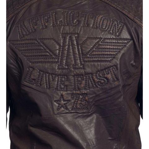 Affliction | Куртка мужская кожаная SHOCK VALUE Jacket 110OW007 вышивка на спине