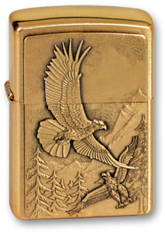 Зажигалка ZIPPO Eagles Brushed Brass латунь/сталь, золотистая, матовая, 36x12x56 мм (20854)