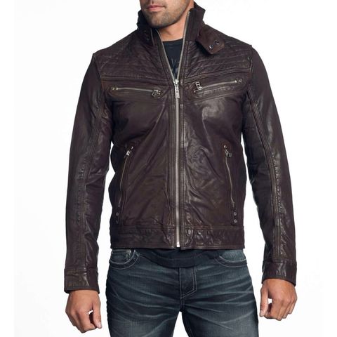 Affliction | Куртка мужская кожаная SHOCK VALUE Jacket 110OW007 перед