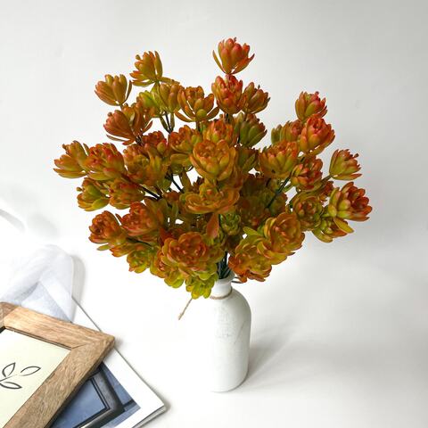 Суккулент Роза многоцветковая, Оранжевая, искусственная зелень, ветка 30 см.