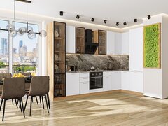 Угловая модульная кухня Квадро-04 Белый - Дуб Вотан 2340*3400/1600*600