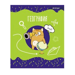 Тетрадь предметная 24л. А5 "География " со справочным материалом, скрепка, мелованный картон (стандарт), блок офсет, Alingar "Умный котик"