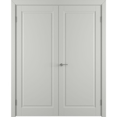 Двустворчатая распашная дверь Аура светло-серая эмаль глухая