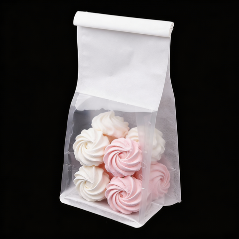 Пакет с прямоугольным дном 11,5*21*9 см с окном и зажимом, белый