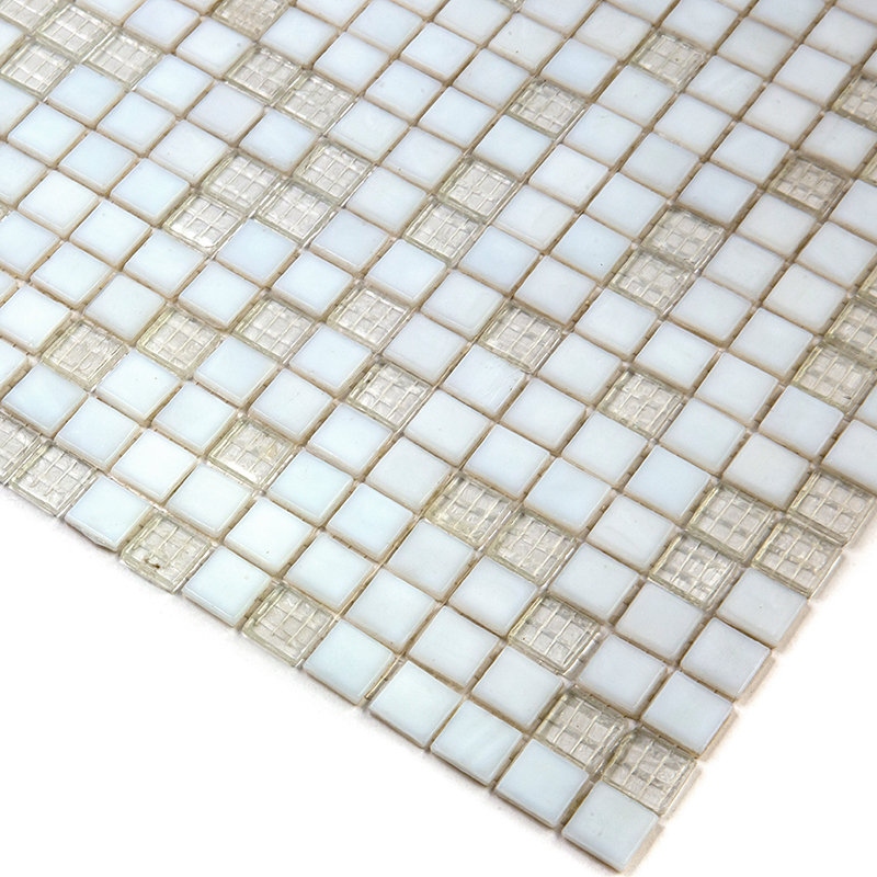 01-Acrux-m Декоративная Стеклянная мозаика для хамама чип 15 Alma Mix белый светлый квадрат