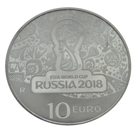 Италия 10 евро 2018 Футбол Чемпионат мира по футболу Россия 2018 СЕРЕБРО