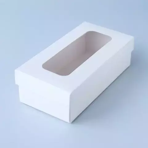 Коробка прямоугольная  белая с окошком 14х7х4 см