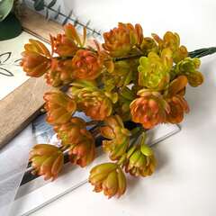 Суккулент Роза многоцветковая, Оранжевая, искусственная зелень, ветка 30 см.