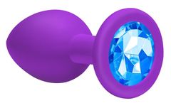 Средняя фиолетовая анальная пробка Emotions Cutie Medium с голубым кристаллом - 8,5 см. - 