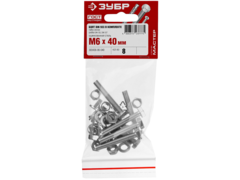 ЗУБР DIN 933, M6 х 40 мм, цинк, 8 шт, болт с гайкой и шайбами (303436-06-040)