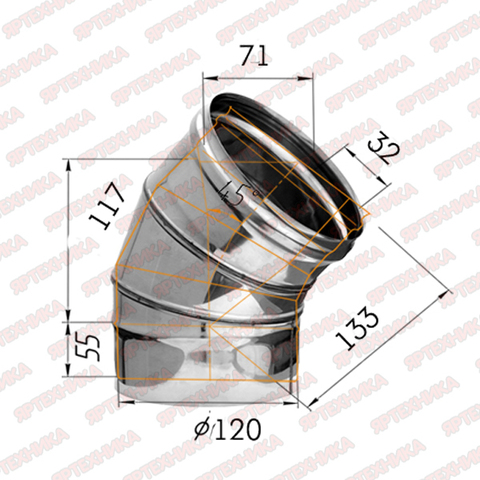 Отвод моно 135° d120мм (430/0,5мм) Ferrum в интернет-магазине ЯрТехника