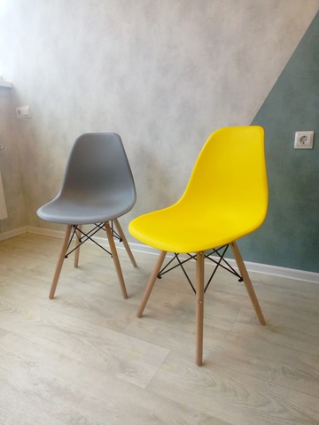 Интерьерный дизайнерский кухонный стул Eames DSW Style Wood, желтый